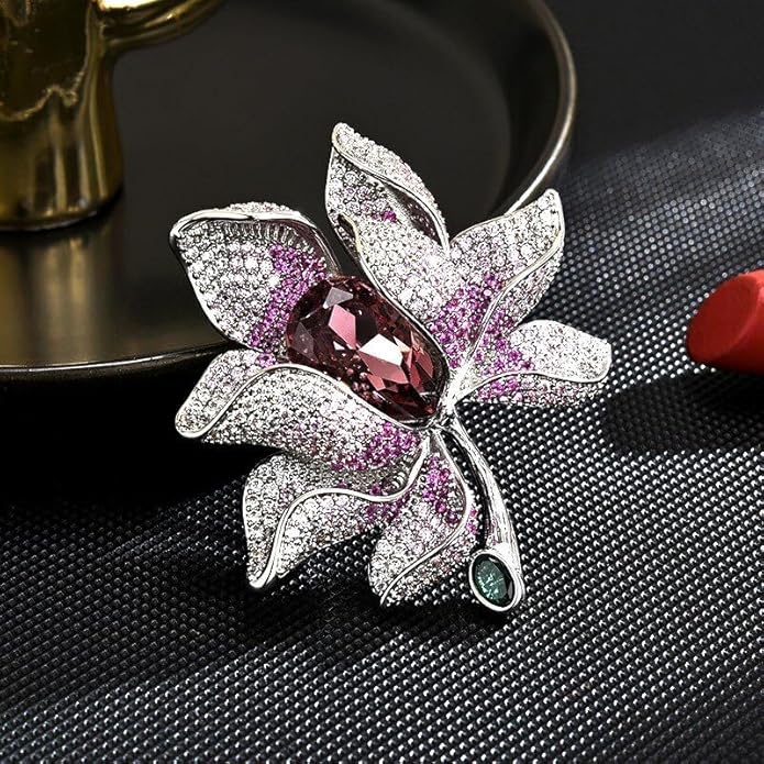 Flower Brooch Pin - Rhinestone Flower Pin 18k Gold Plated - Thanksgiving Day, Birthday, Wedding Gifts for Mom, Wife