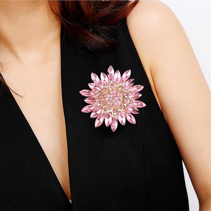 Rhinestone Sunflower Brooch Pin Red Pink Flower Brooch Stylish Crystal Brooch Elegant Clothing Hat Bag Accessories Jewerly for Women