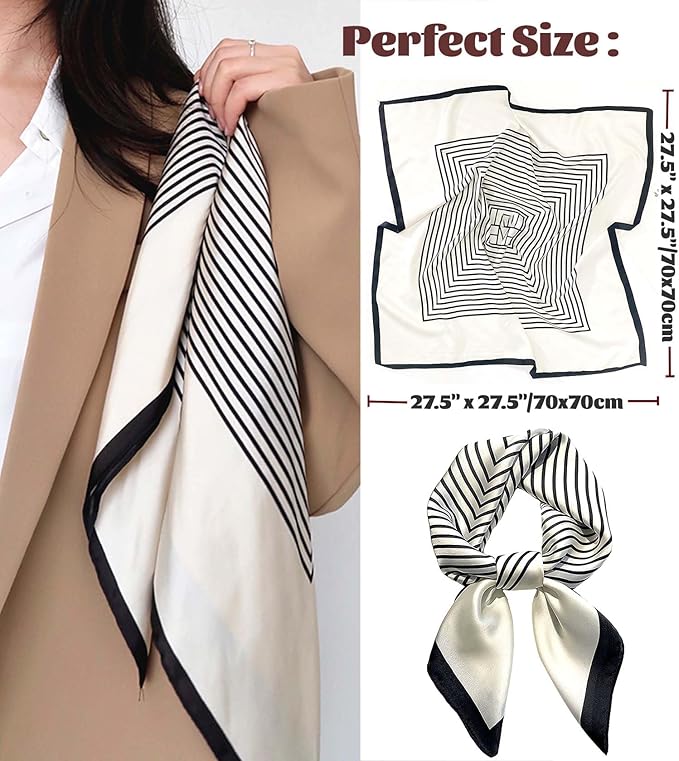 kcctoo 27.5" Mulberry Silk Feeling Head Scarf Women's Fashion Square Neck Satin Scarfs for Bag Hair Scarves Gift