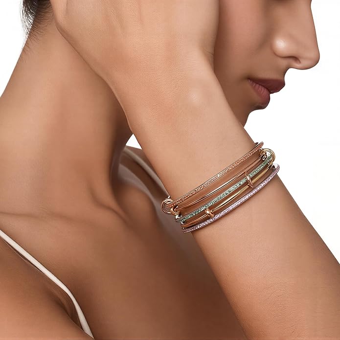 Musishiyu Gold Bracelets for Women Stacking Bangle - 18K Mixed Metal Tri-Color Rolling Interlocking Bands, Cubic Zirconia Fidget Anxiety Jewelry, Valentine's Galentine's Day Gifts (Love, Loyalty, Friendship)