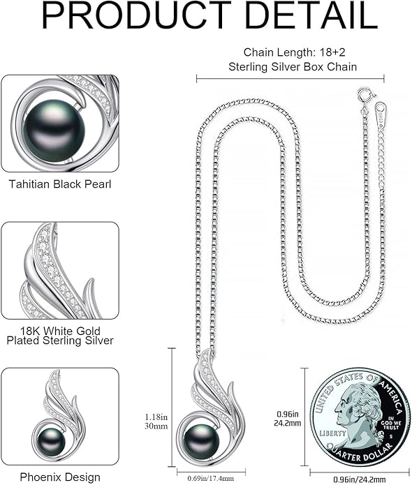 KANNSOAR Tahitian Black Pearl AAAA 18K Gold Plated Sterling Silver Trendy Pendant Necklace for Women Wife Mom Girlfriend Valentine Her Jewelry Gift for Anniversary Birthday Christmas