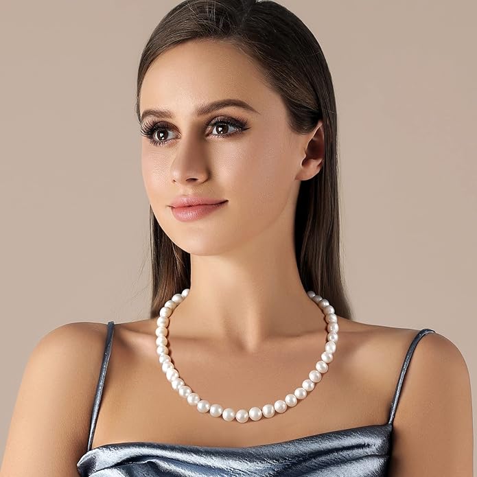 Freshwater Cultured Pearl Necklace, Real Pearl Necklace with Silver Chain and Clasp, Jewelry for Brides Wedding Gifts for Women Her Wife Sister