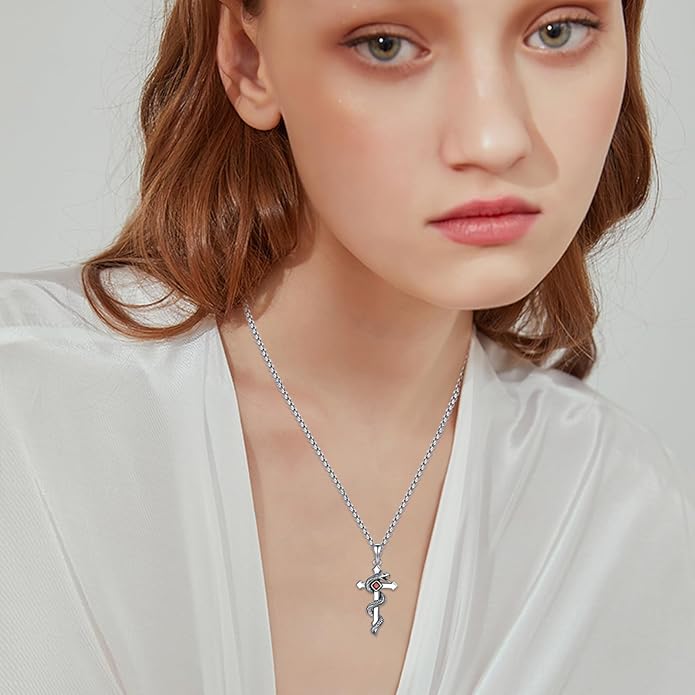 YEESIA Cross Necklace for Men Women 925 Sterling Silver Christian Pendant Religious Jewelry Gift for Men Women.