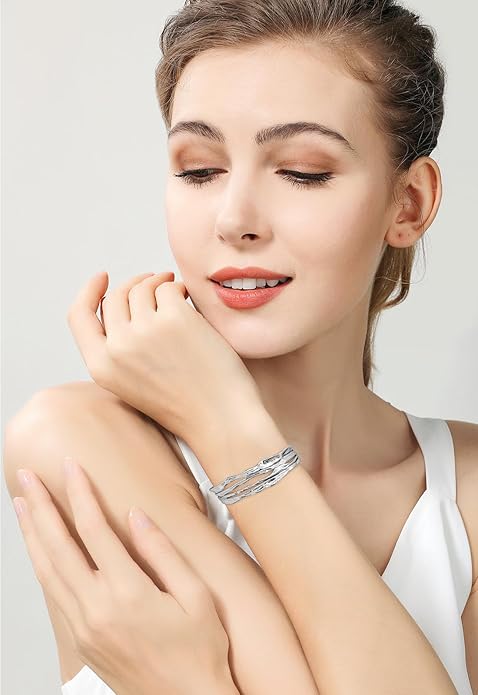 Gold Cuff Bracelet for Women Chunky Multi-layer Cross Wire Open Bracelet Hollow Wide Cuff Bracelets Adjustable Gold Open Cuff Bangle Bracelet