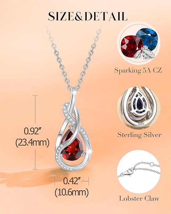 FANCIME TimelessTie Birthstone Necklace for Women White Gold Plated Sterling Silver Ribbon Design Jewelry Knot Pendant Fine Jewelry Gemstone Birthday Graduation Anniversary Christmas Gifts for Women Wife Mother Her