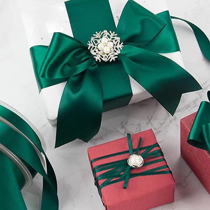 LEEQE Spruce Green Satin Ribbon 1 inch X 50 Yards Polyester Ribbon for Gift Wrapping Very Suitable for Weddings Party Hair Bow Invitation Decorations and More