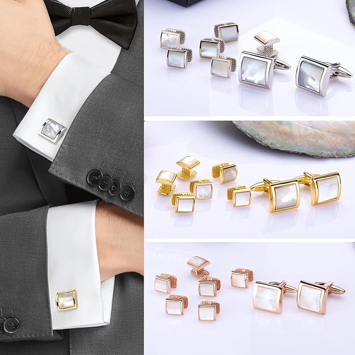 HAWSON Cufflinks and Studs for Men with Gift Box, Gold or Silver Tone Cuff Links, Mens Jewelry or Accessories for Wedding Business Anniversary Birthday