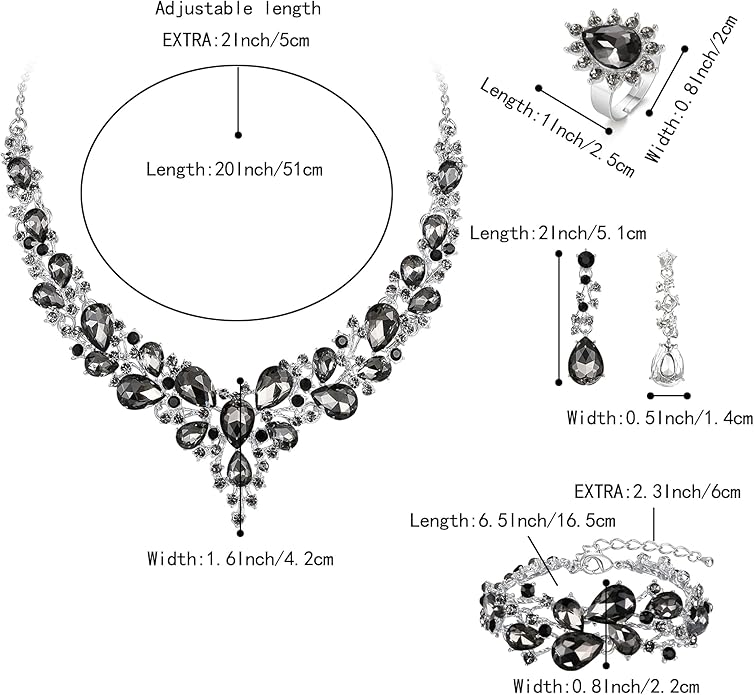 BriLove Wedding Bridal Jewelery for Women Austrian Crystal Teardrop Cluster Statement Necklace Dangle Earrings Link Bracelet Set