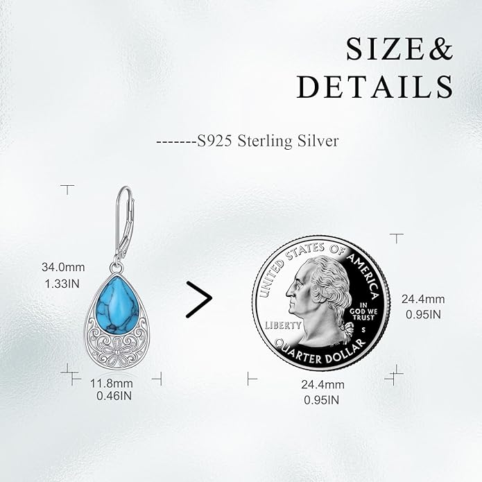AOBOCO Butterfly/Dragonfly/Bee/Ladybug Leverback Earrings 925 Sterling Silver Rose Lotus Tulip Flower Filigree Dangle Earrings Teardrop Moonstone Larimar Turquoise Abalone Shell Jewelry Birthday Gifts for Women