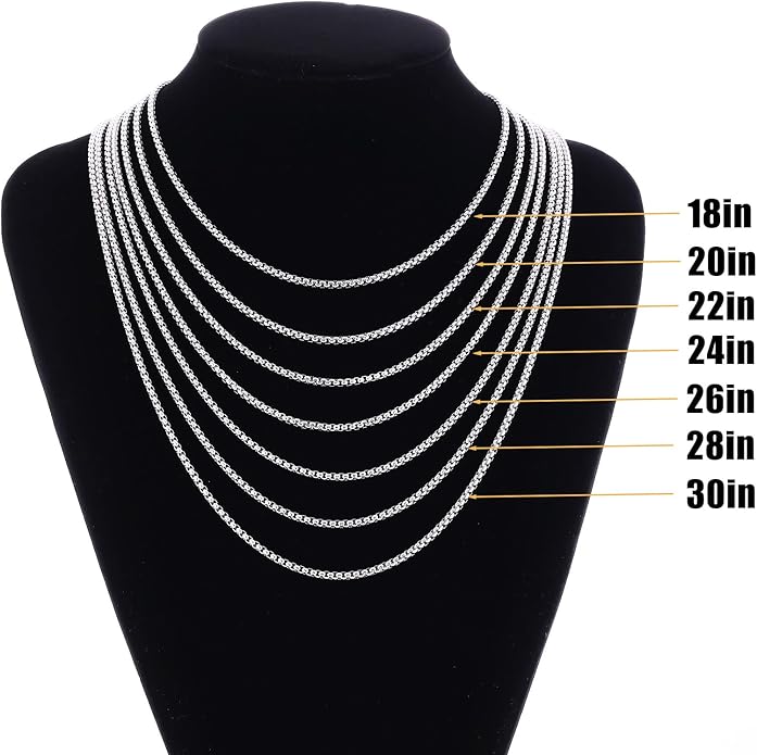 Fiusem Box Chain for Men, Silver Tone/14K Gold Plated/Black Stainless Steel Necklace for Men and Women, Width 2/2.5/3/4/5mm, Length 18-28 Inches