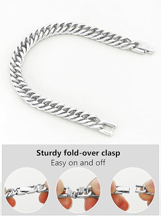 8/12/17mm Wide Cuban Link Bracelet for Men Father Gift 18K Gold/Black Plated Stainless Steel Bracelets 7.4-9 Inches(Gift Wrapped)