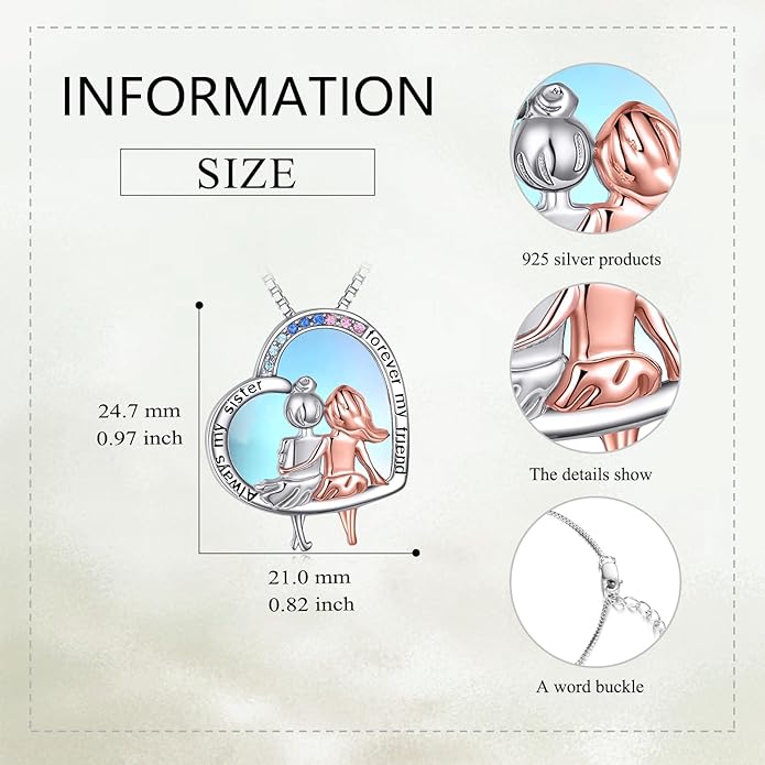 AOBOCO Gifts for Sister 2 3 Sisters Necklace for Women Sterling Silver Sister Crystal Pendant Jewelry Birthday Christmas Gifts for Friend Female Friendship Lasts Forever