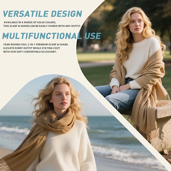 FLEESOFT Winter Wool Scarf Shawl -Thick Oversized Pashmina Shawl Wrap,Soft Warm Winter Scarves,Travel Blanket Scarf for Women