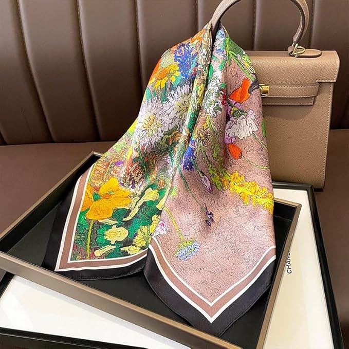 ANDANTINO 100% Mulberry Silk Square Scarf for Hair-25.6" X25.6'' Women Men Natural Silk Neckerchief Digital Printed Headscarf