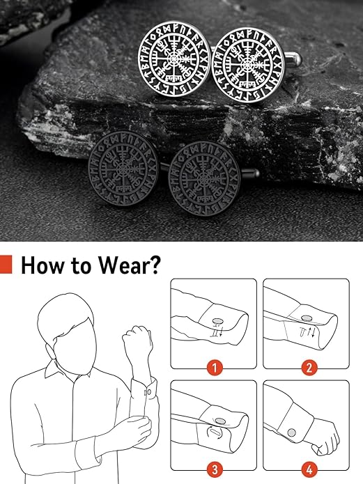 FaithHeart Mens Cufflinks, Norse Viking Tuxedo Shirt Cuff Links, Stainless Steel Cuff Links and Shirt Studs, Gift Box