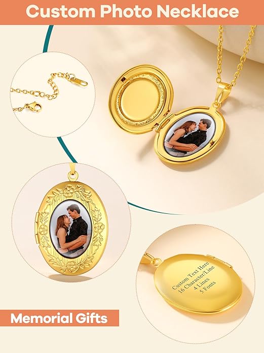 Supcare Locket Necklace That Holds Pictures-Engraved Photo Pendant Custom Jewellery Gifts for Men Women (with Jewellery Gift Box)