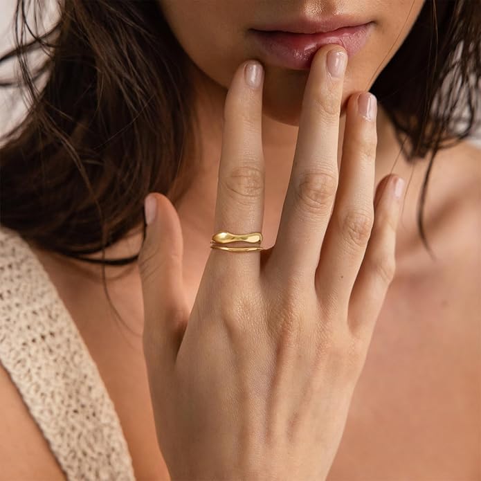 SELFROSE Rings for Women,Dainty Ring Set 14K Gold Plated Thumb Rings Non Tarnish Chunky Size 6-10 Gold Jewelry Gifts for Women