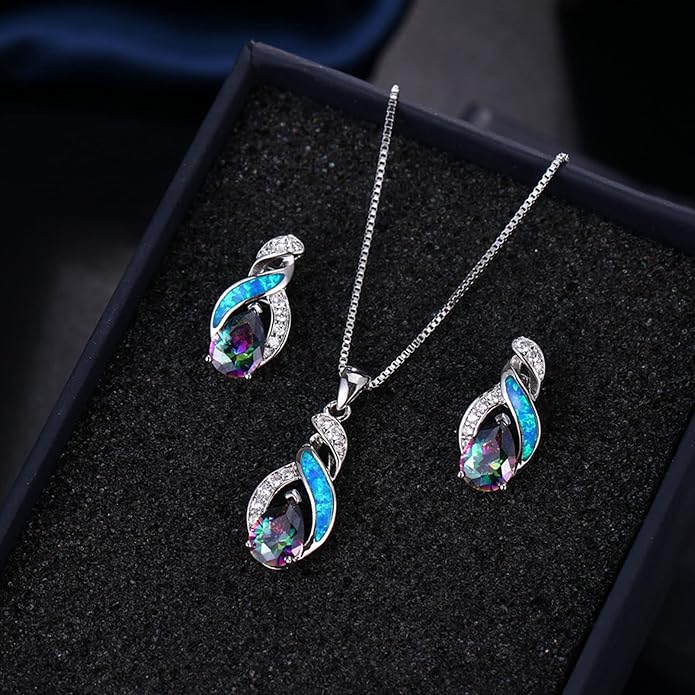 Hermosa Jewelry Sets Australian Created Opal Necklace Earrings Mother's Day Gifts Jewelry for Mom