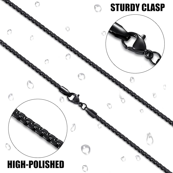 Fiusem Flat Box Chains for Men, 14k Gold Plated Stainless Steel Chain Necklace, 2.5/3/4/4.5/5mm Necklaces for Men and Women 16-28 Inch