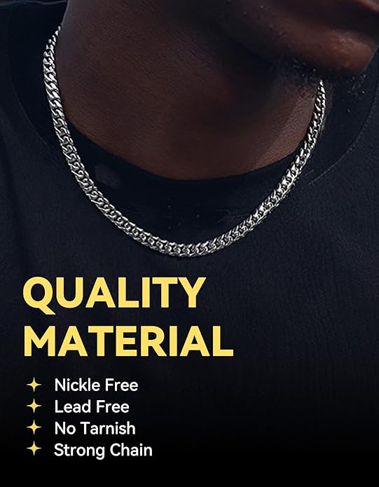 ChainsHouse Miami Cuban Link Chain Necklace for Men, 4.8mm/6mm/10mm/14mm Width, 14K Gold Plated/Stainless Steel/Black Mens Chunky Hip Hop Necklace Curb Chains, 14"-30" Length, Come Gift Box
