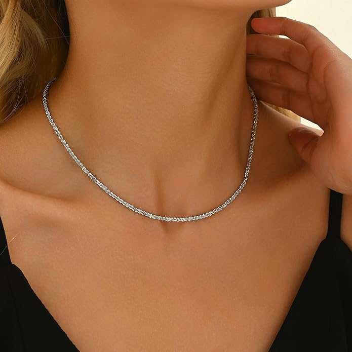 Gold Chain Necklace for Women Dainty 18K Gold Plated Thin Satellite Beaded Turquoise Necklace Simple Gold Boho Jewelry