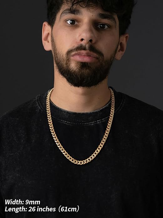FindChic Cuban Link Chain for Men, 6/9/12mm Necklace Chain, Black/Gold Plated/Stainless Steel Necklace, Hypoallergenic & Tarnish-Proof Men's Jewelry Hip Hop Accessories, 18-30" Length Options