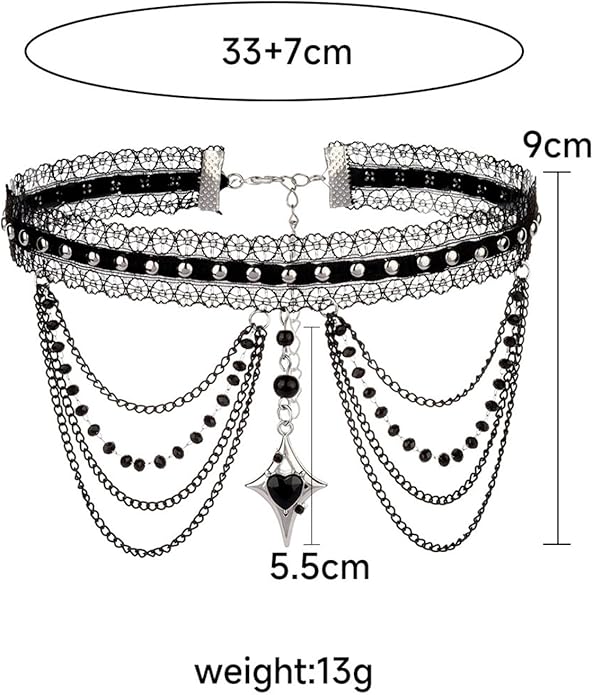 Vintage Lace Choker Necklace for Women Gothic Style Black Crystal Hollowed Out Necklace Statement Layered Tassels Necklace Victoria Halloween Vampire Jewelry