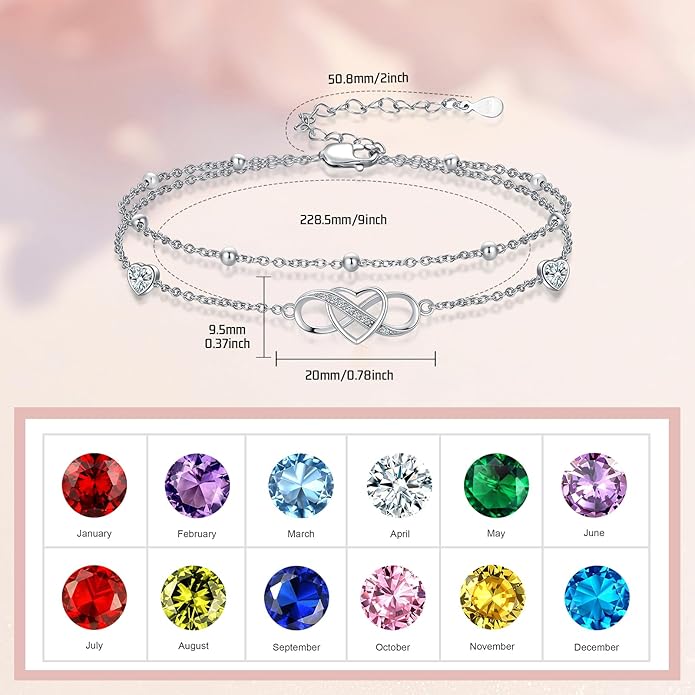 Anklet for Women 925 Sterling Silver Double Infinity Ankle Bracelet Waterproof Summer Jewelry Anniversary Birthday Gifts for Her