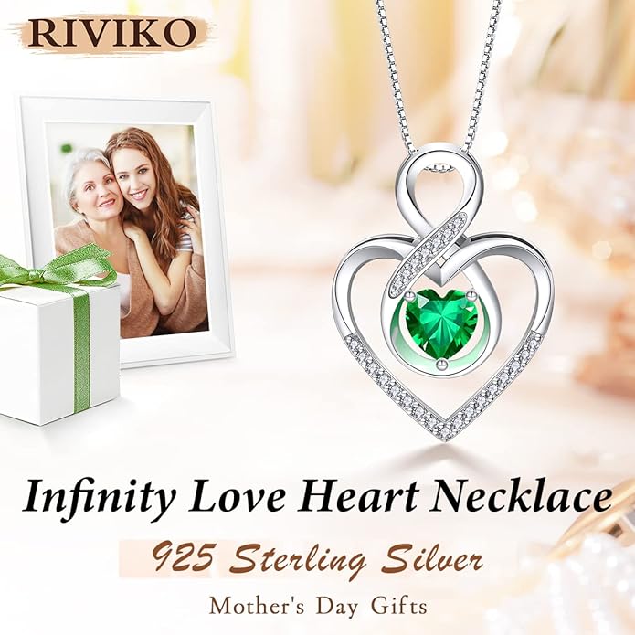 RIVIKO Infinity Heart Symbol Necklace for Women 925 Sterling Silver Love Heart Pendant Valentine's Day Mother's Day Anniversary Birthday Christmas Jewelry Gifts for Women Mom Wife Sister Her Friends