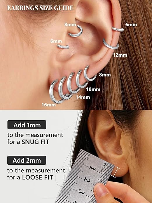 Silvora 925 Sterling Silver Small Hoop Earrings for Women Huggie Earrings Hypoallergenic Cartilage Earrings Tiny Hoops 6mm/8mm/10mm/12mm/14mm/16mm/18mm/20mm