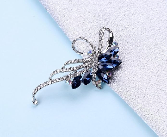 Blue Crystal Brooch Pins Fancy Vintage Style Rhinestone Flower Brooches Jewelry Gift for Women, girls, ladies