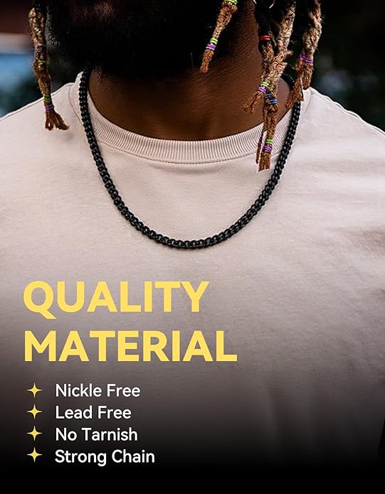 ChainsHouse Miami Cuban Link Chain Necklace for Men, 4.8mm/6mm/10mm/14mm Width, 14K Gold Plated/Stainless Steel/Black Mens Chunky Hip Hop Necklace Curb Chains, 14"-30" Length, Come Gift Box