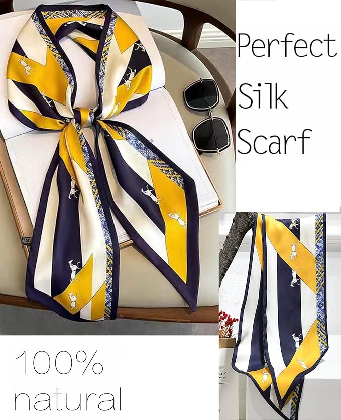 kcctoo 59" Mulberry Silk Like Head Scarf Women's Fashion Square Neck Satin Scarfs for Bag Hair Scarves Gift 59 * 5.9”