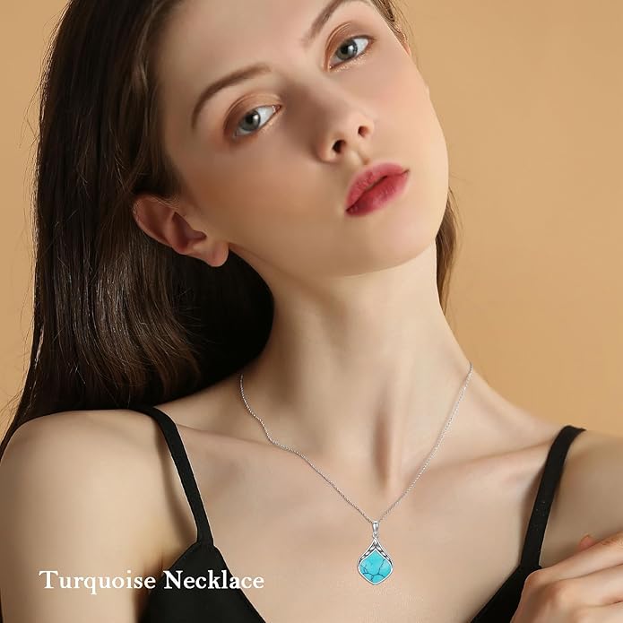 Teardrop Necklace 925 Sterling Silver Vintage Natural Gemstone Pendant Jewelry Birthday Christmas Gifts for Women Mom
