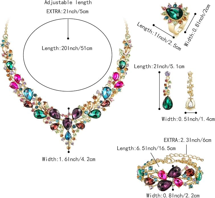 BriLove Wedding Bridal Jewelery for Women Austrian Crystal Teardrop Cluster Statement Necklace Dangle Earrings Link Bracelet Set