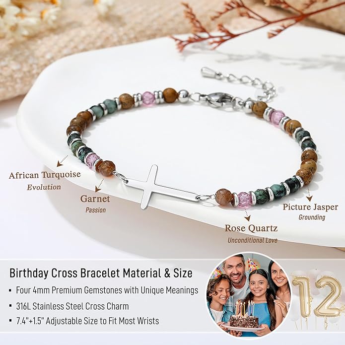 TONY & SANDY Christian Cross Bracelet for Women, Stocking Stuffers for Women, Confirmation Baptism Easter Gifts, Unique Gift for Friends Daughter Mom Sister in Christ on Birthday Christmas