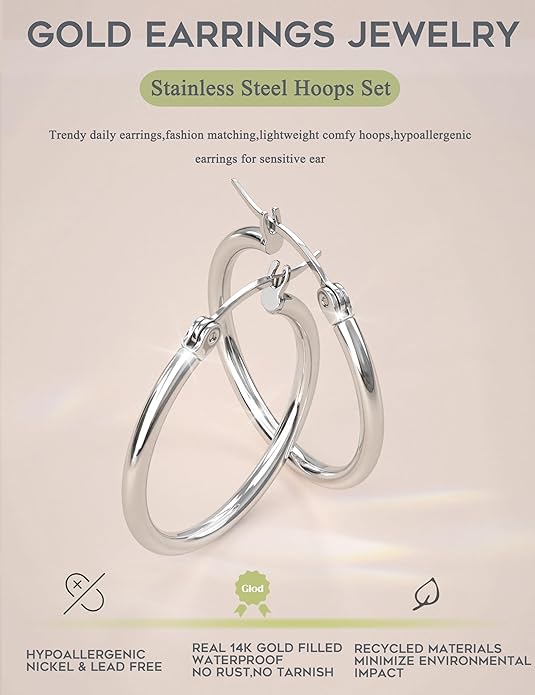 ORAZIO 4 Pairs Stainless Steel Hoop Earrings Set Cute Huggie Earrings for Women,10MM-20MM