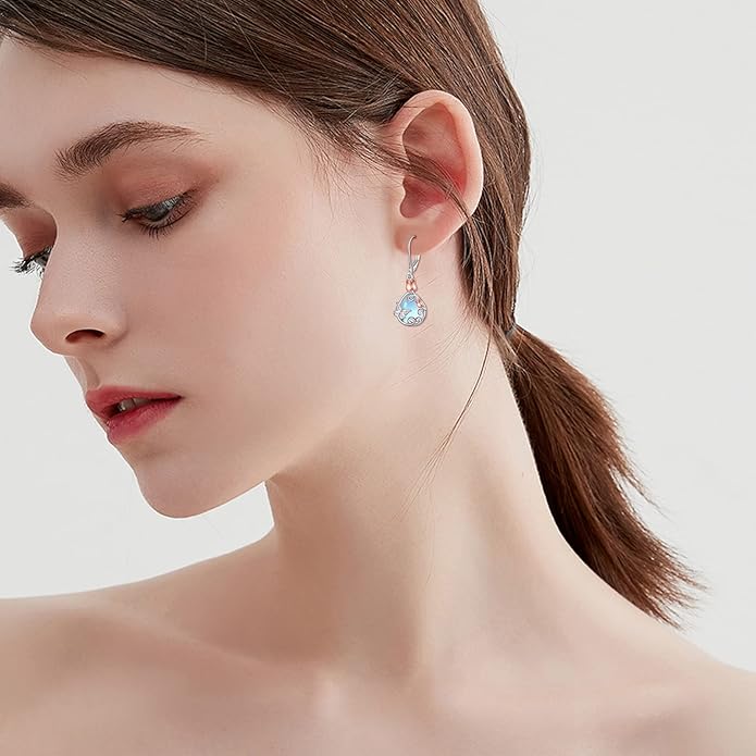 AOBOCO Butterfly/Dragonfly/Bee/Ladybug Leverback Earrings 925 Sterling Silver Rose Lotus Tulip Flower Filigree Dangle Earrings Teardrop Moonstone Larimar Turquoise Abalone Shell Jewelry Birthday Gifts for Women