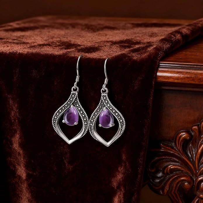 Vintage Genuine Gemstone Earrings for Women Dangling 925 Sterling Silver Western Native American Style Jewelry for Wife Mother