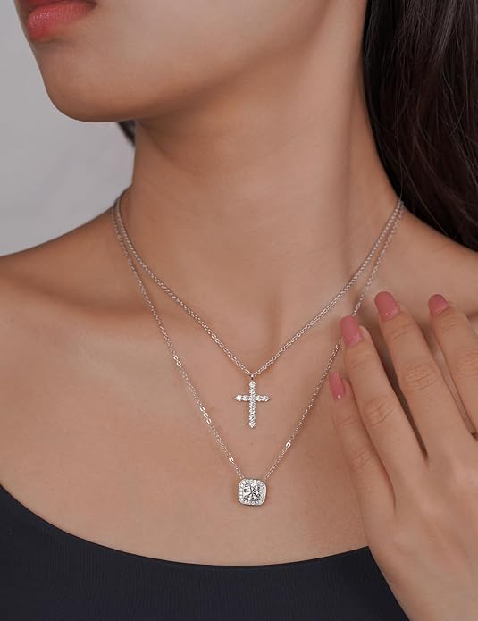 IMOLOVE Moissanite Solitaire Pendant Necklaces for Women Sterling Silver with 18K White Gold Plated 1-3 Carat D Color VVS1 Clarity Mossanite Jewelry for Women