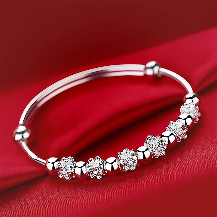 S925 Silver Bangle Bracelet for Women, Elegant Women‘s Sterling Silver Bracelet Bangle Adjustable 6.4-7.8 inches Small Size