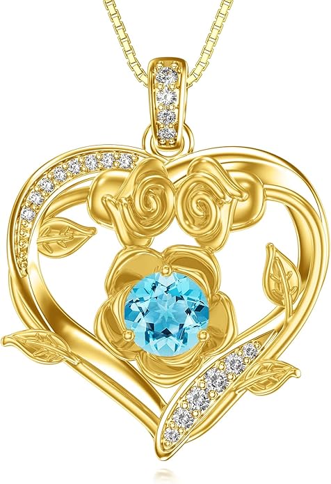 Midari 18K Gold Heart Birthstone Necklace for Women Rose Pendant Birthday Jewelry Gifts for Wife Her Daughter Mom