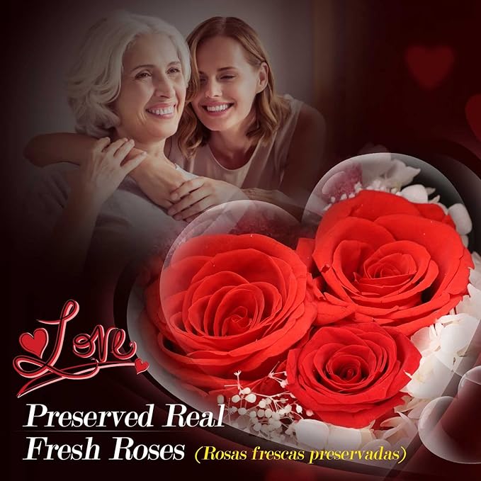 ADDWel Gifts for Mom from Daughter and Son, Unique Mother Birthday Xmas Gift Idea, Preserved Real Roses with I Love You in 100 Languages Mom Necklace, Cool to Mother Mama