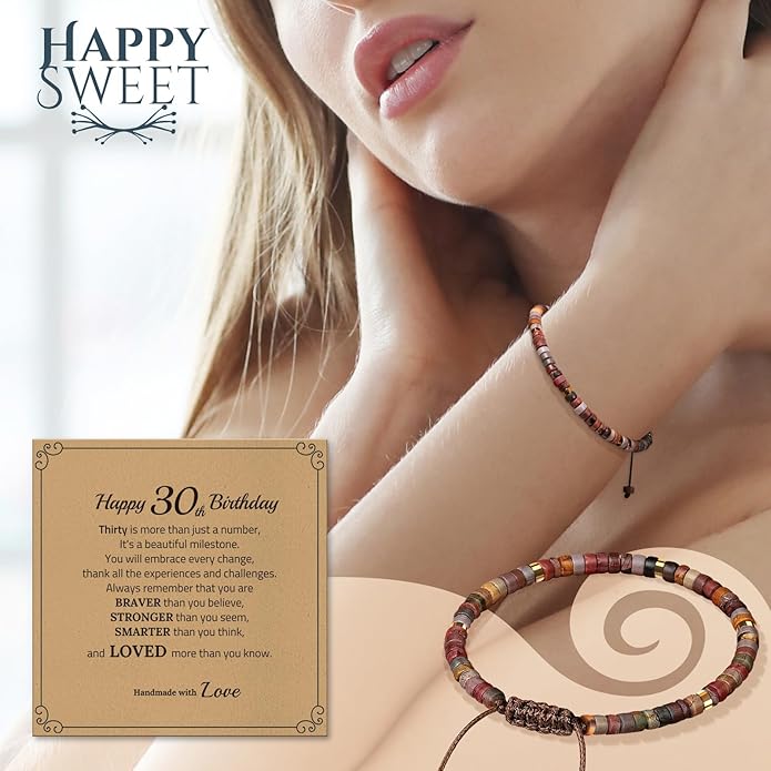 30th 40th 50th 60th 70th 80th Birthday Gifts for Women, Natural Stone Bracelet Birthday Gifts for Mom Daughter Grandma Sister Friends Coworker