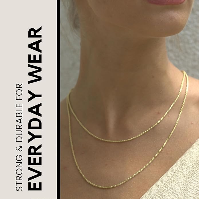 KISPER Solid 18K Gold Over 925 Sterling Silver Italian Diamond-Cut 1.5mm Braided Rope Chain Necklace - for Men & Women with Lobster Clasp - Made in Italy