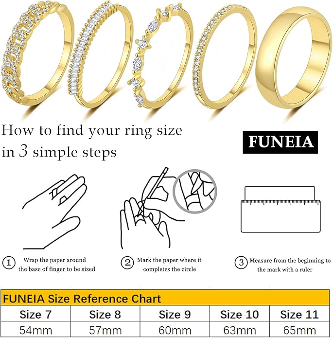 FUNEIA Stackable Gold Rings for Women Non Tarnish Trendy Dainty 14K Gold Plated Stacking Cubic Zirconia Thumb Ring Set Pack Statement Chunky Band Rings Promise Engagement Rings Size 7 8 9 10 11