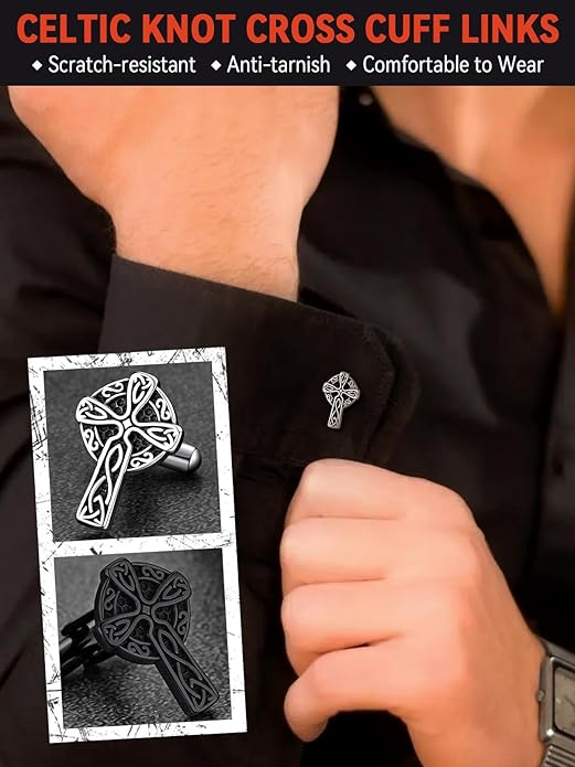 FaithHeart Mens Cufflinks, Norse Viking Tuxedo Shirt Cuff Links, Stainless Steel Cuff Links and Shirt Studs, Gift Box