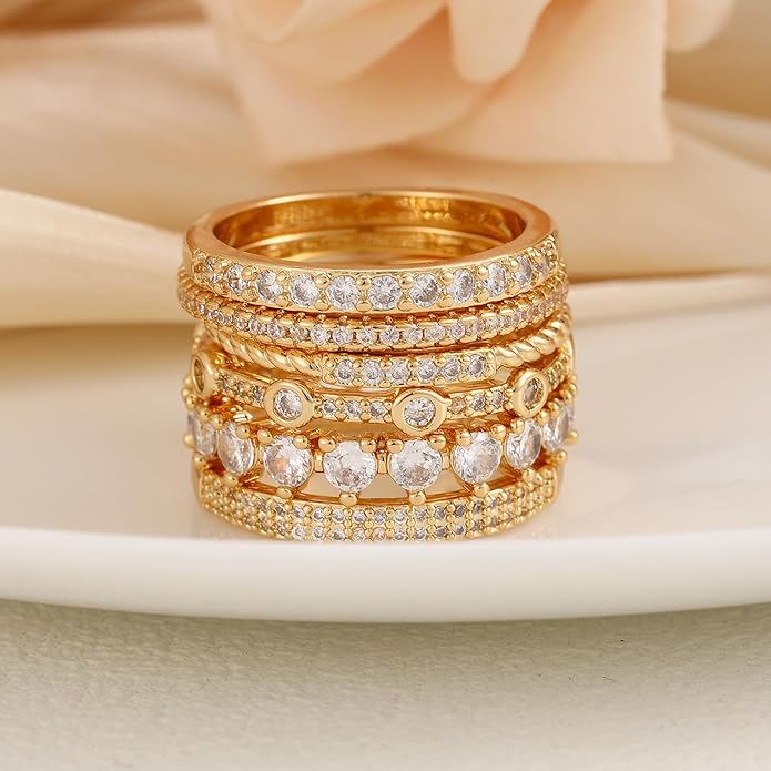 FAXHION Gold Rings for Women Non Tarnish, 14k Gold Plated Stacking Cubic Zirconia Thumb Ring Set, Dainty Gold Knuckle Women Rings Set Size 5 6 7 8 9 10