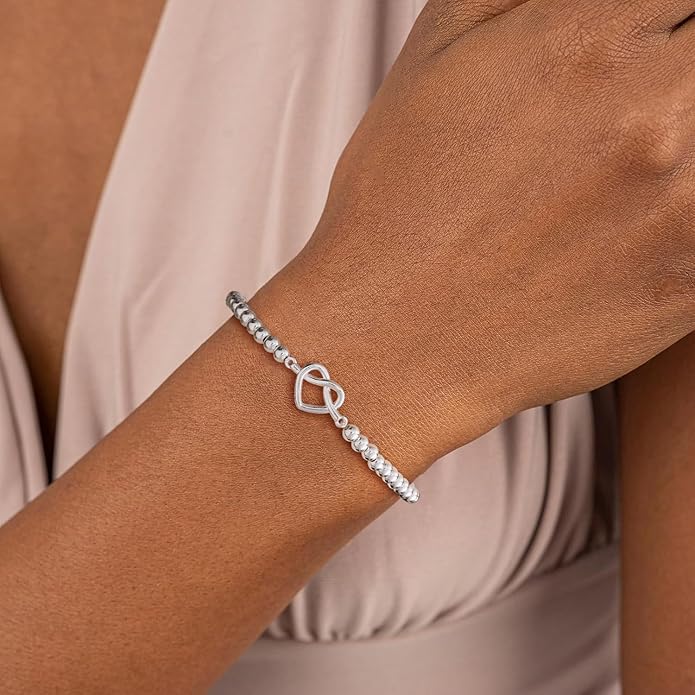 Beaded Bracelet for Women Trendy Stretch Handmade Ball Charm Bracelet Dainty Cross Heart Bow Wave CZ Stackable Jewelry Charm Gifts for Her
