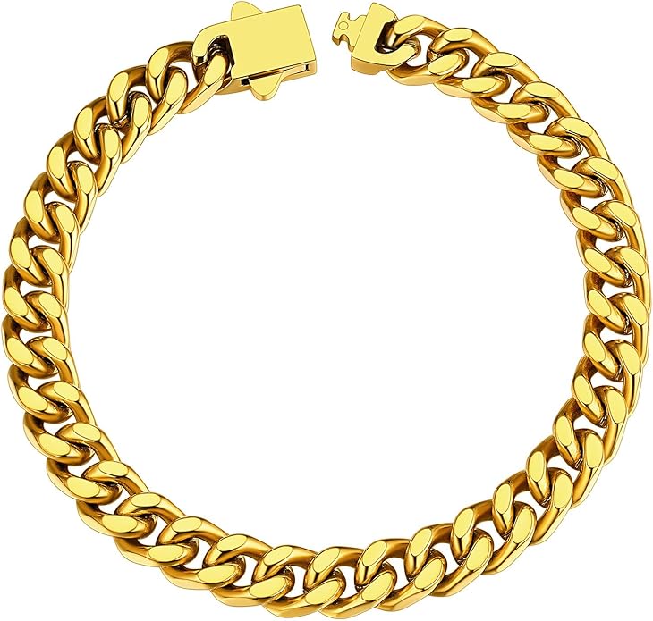 ChainsHouse Stainless Steel Cuban Link Bracelet for Men, 5mm/7mm/9mm/12mm Width, 7.5"/8.3"/9" Length, Black/18K Gold Plated Chain Wrist Bracelets for Men, with Gift Box